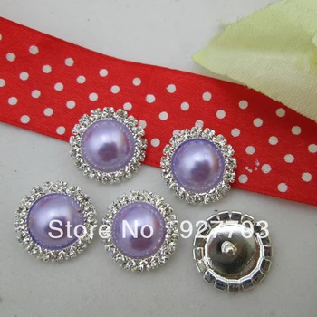 

(CM523 17mm) 100 Pcs Round Clear Rhinestone Crystal Lavendar Pearl Silver Tone Shank Button Sewing Craft
