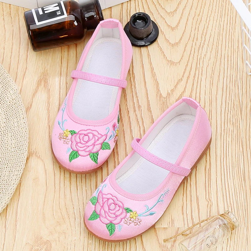 

4 5 6 7 8 9 Years Old Flower Children Spring 2019 Little Girl Embroidery Canvas Flat Dress Shoes For Girls Ballet Shoes Shoe New
