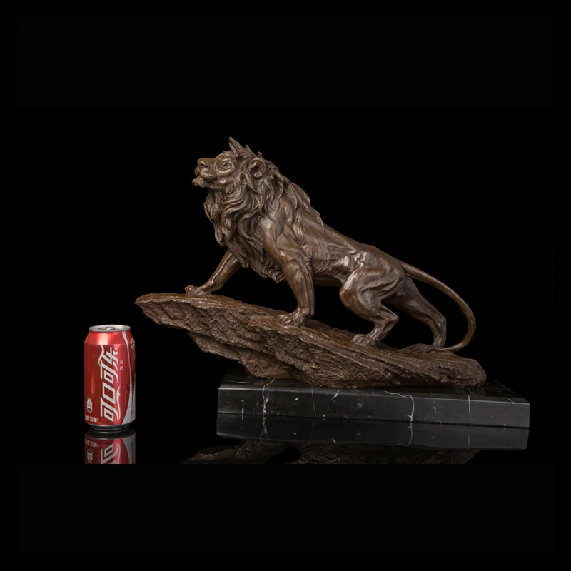 Античный Металлический Литой Лев маленькая статуетка с узором Крытый стоящий животное фигурка льва для экстерьера