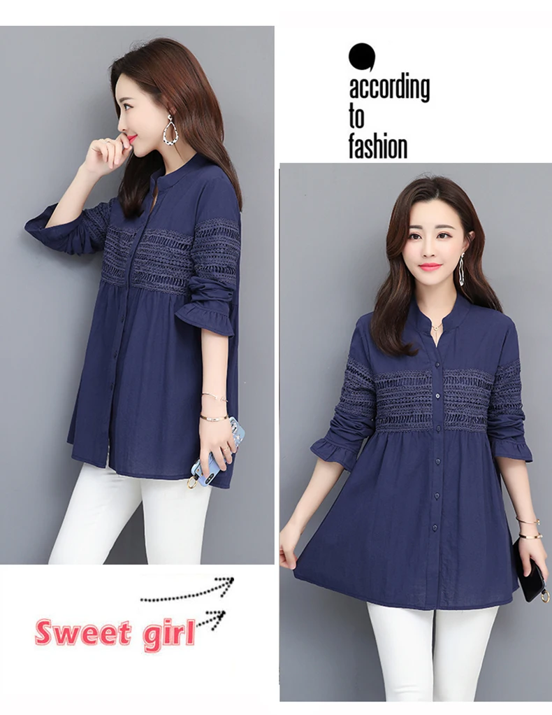 Women Fashion Blouse 2019 New Autumn Cotton Linen Lace Chinese Style Cardigan Full Long Sleeve Female Woman Blouse Vestidos Tops (10)