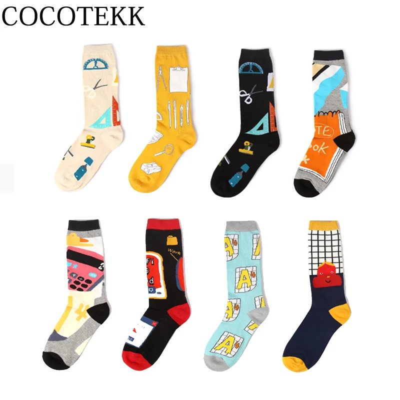 COCOTEKK новый тренд модные дизайнерские чесаные Хлопковые женские носки унисекс Мужские креативные Lllustration носки женские крутые