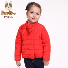 PATEMO Kids Girl Cotton Padded Coat Red Winter Jacket Zipper Closure Bow Fashion Children Outwear Clothing Keep Warm Size 4~10T