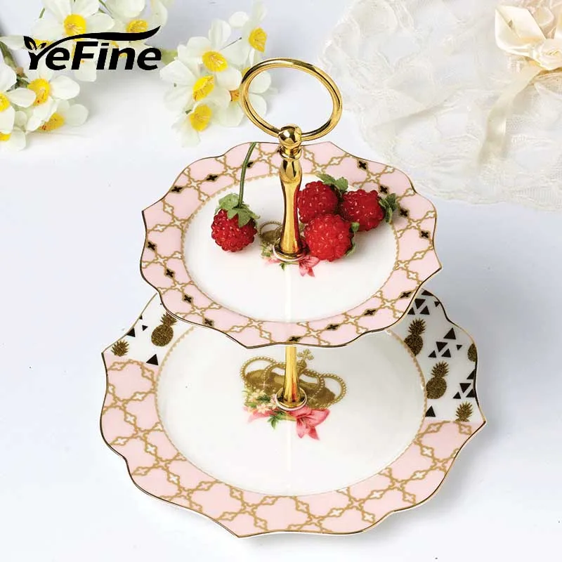 

YeFine Ceramic Fruit Plate 2 Layer Stand Holder Ceramic Dishes And Plates Decorative Practial Cake Holder Set