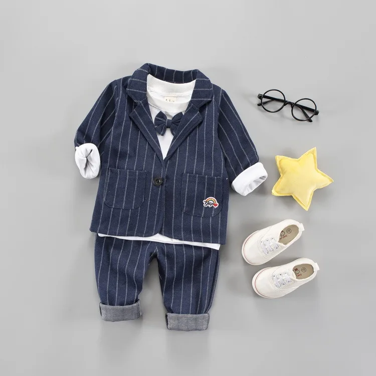 Brand Children Baby Boys Clothes Kids Blazer Formal Suit For Boys Weddings Birthday Clothes Set Jackets Tshirt Pants 3pcs