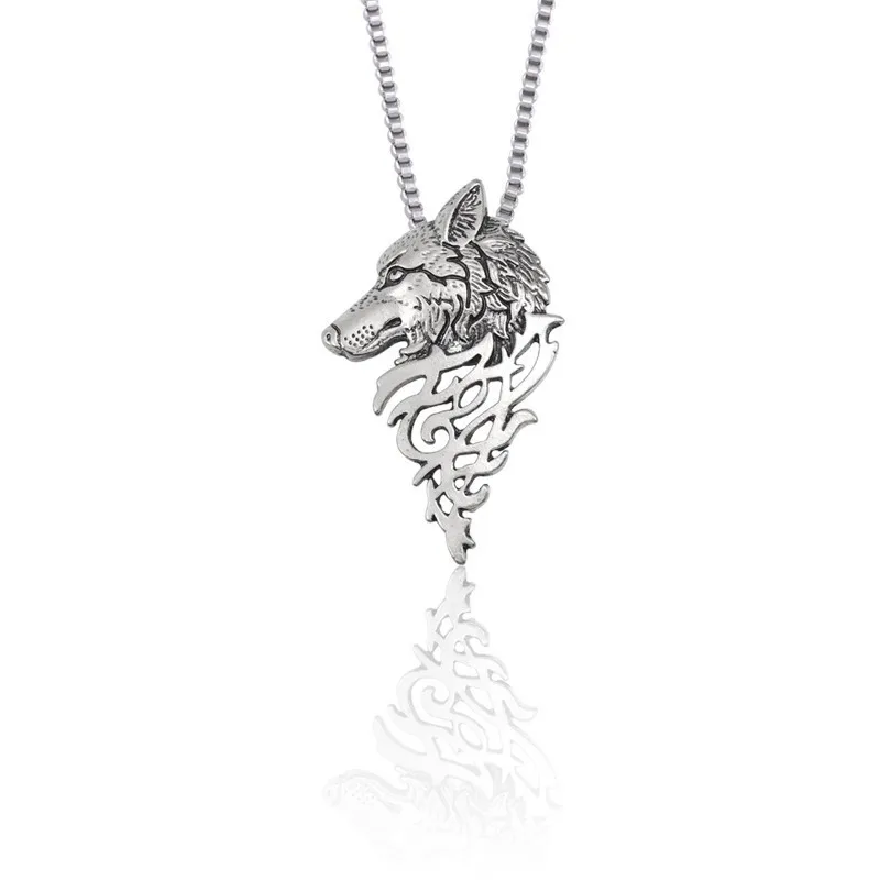 Винтажное ожерелье в стиле панк с подвеской в виде волка для женщин и мужчин, золотое, серебряное, черное металлическое ожерелье с головой волка, подвески в виде животных, ювелирные изделия, Прямая поставка - Окраска металла: Silver necklace