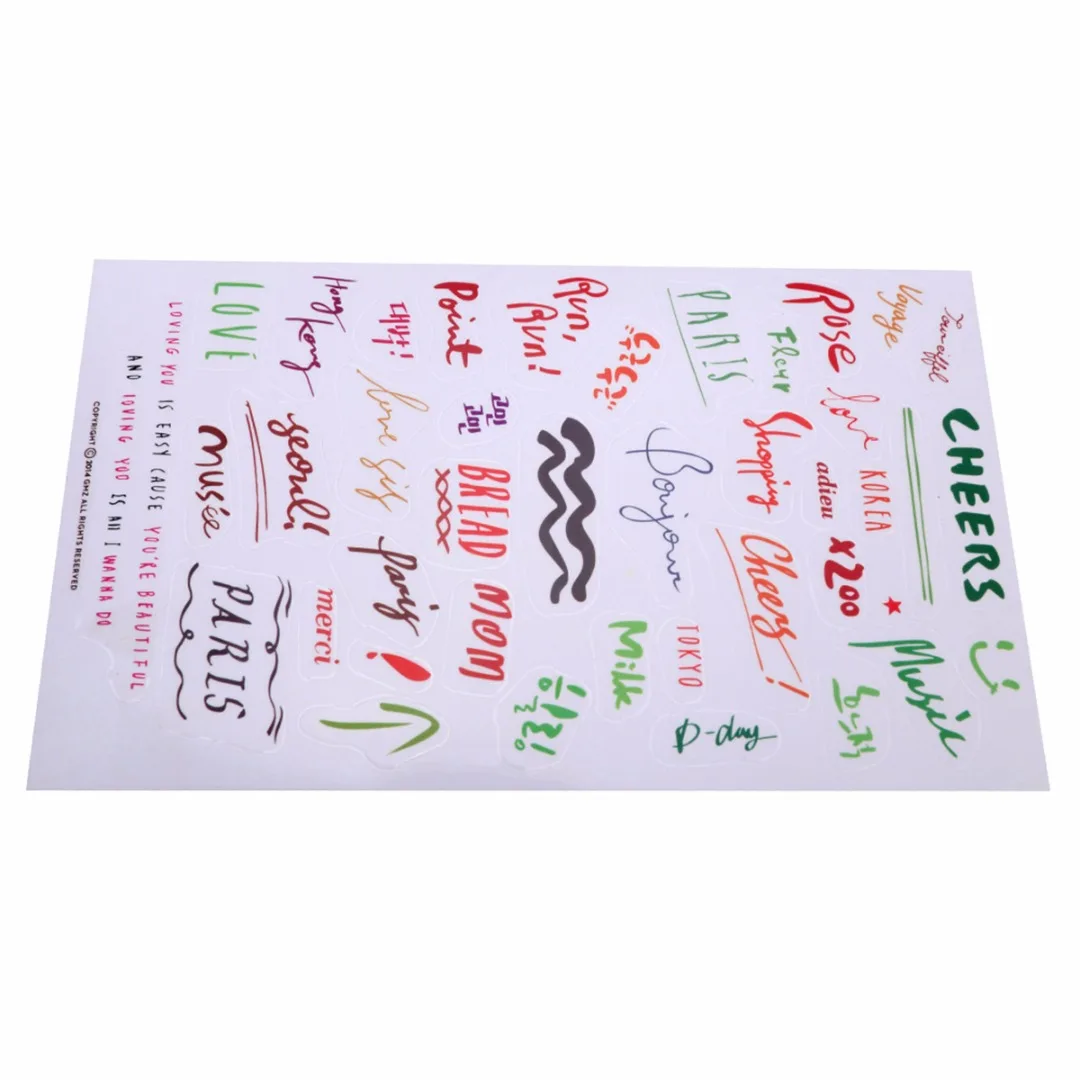 1 Set 8 Sheets Paper Sticker PVC Funny Decoration Colorful Word Stickers for Diary Notebook Mobile Phone Journal Laptop