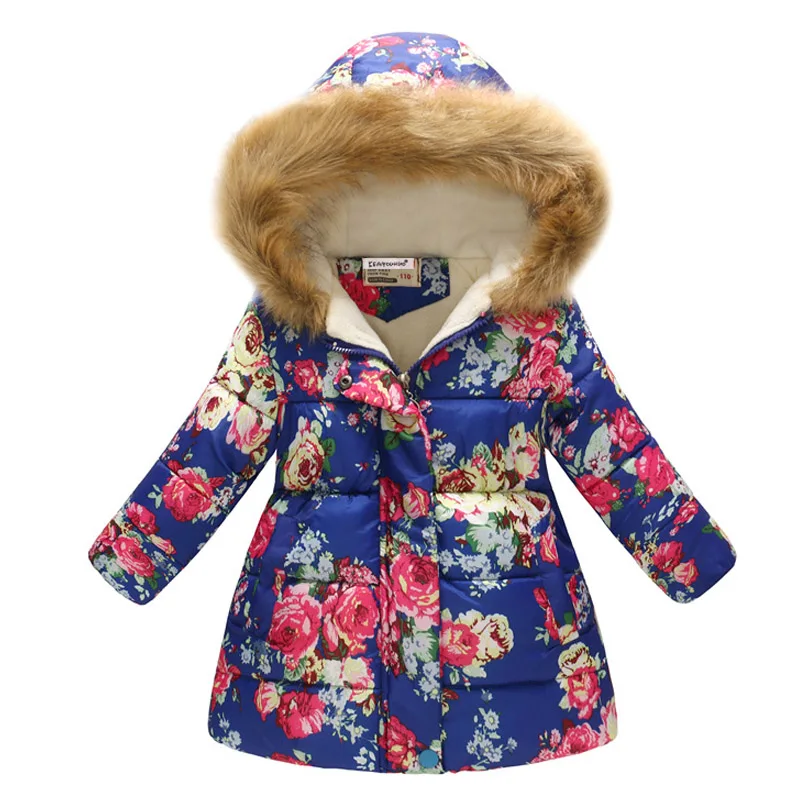 Girls Jackets Winter Coats Cotton-Padded Girls Clothes Children Fur Collar Jackets For Girls Costume Kids Hooded Outerwear - Цвет: blue