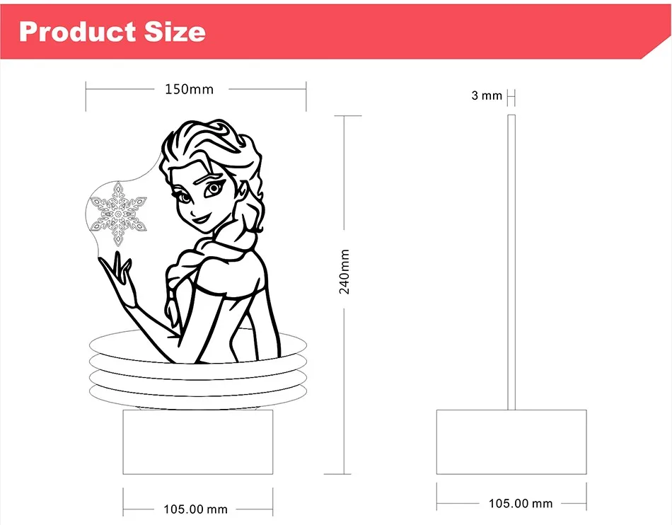 CNHIDEE 3d Visual Elsa Anna Lamp LED Touch Night Lights as Home Decor Creative Gifts for Friends Children Kids (4)