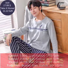 Брендовые осенние мужские хлопковые пижамы, полосатые пижамы с буквенным принтом, пижамные комплекты с героями мультфильмов, повседневные домашние костюмы, пижамы размера плюс 3XL, Пижама