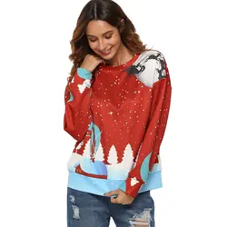 Модные Рождество 3D печати теплый пуловер повседневное с длинным рукавом Женская толстовка Харадзюку толстовки красный Топы