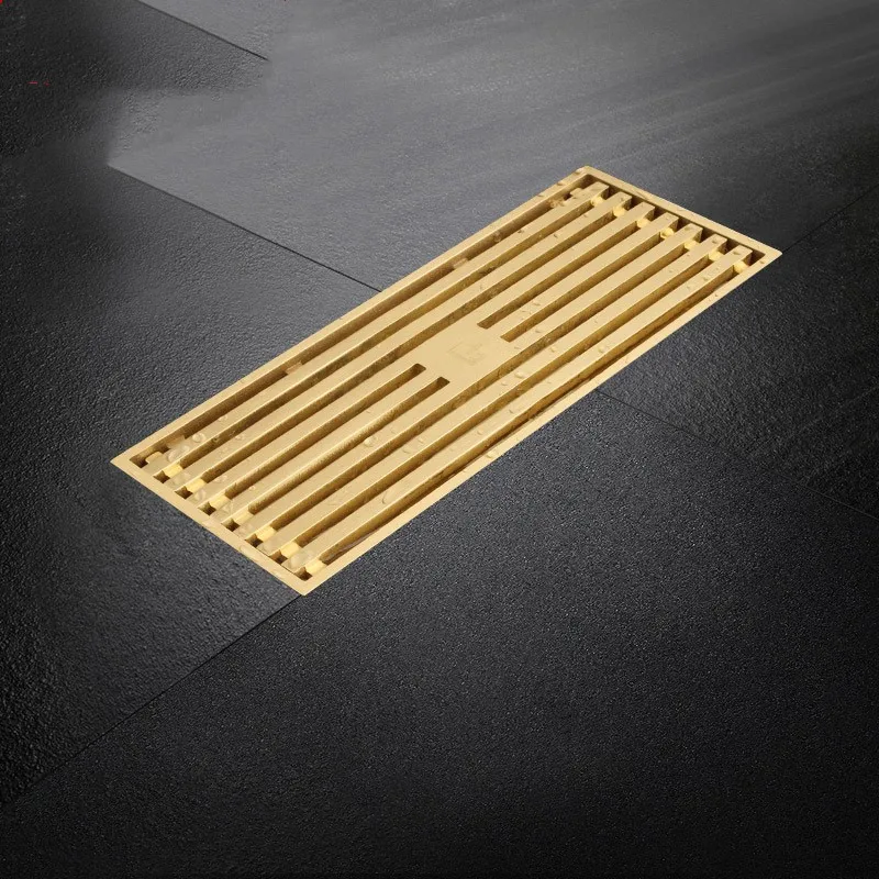 Luxury gold brass 300*80mm Rectangle Floor Drain Large flow Bathroom