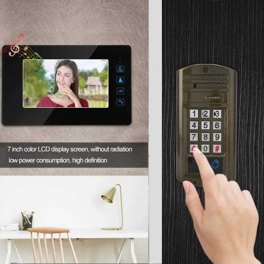 

7inch Wired Video Doorbell Password FRID Card Visual Intercom Door Phone Wired Video Doorbell