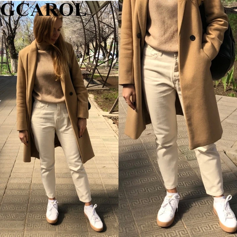 Goede GCAROL 2019 Lente Herfst Elastische Taille Retro Oude Broek Enkellange Eerste Liefde Losse Vintage Rechte Broek Plus Size 25  32