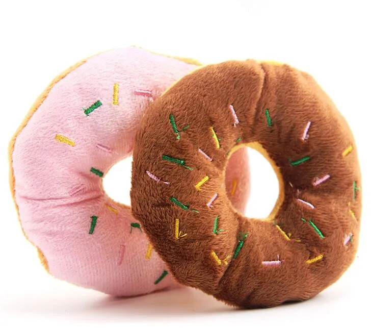 New 1 piece pet dog plush toys donuts shape pet dog squeaky toys pink