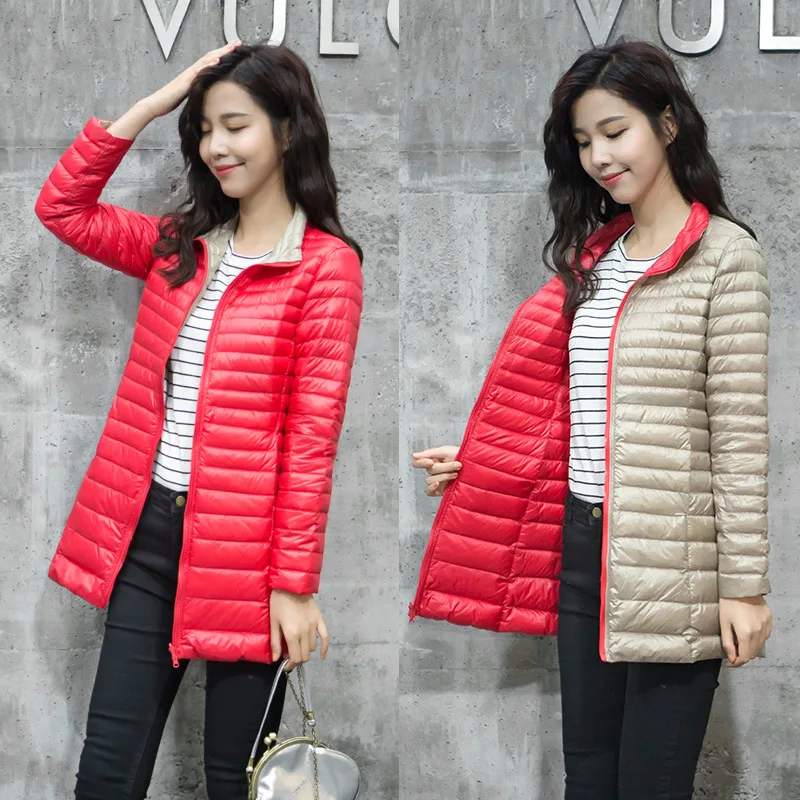 Goede Twee Kanten Te Dragen Licht Down Jas Vrouwen Winter Ultralight Witte Eendendons Jassen Vrouwtjes Vrouw Parka Dames Gewatteerd Lange overjas