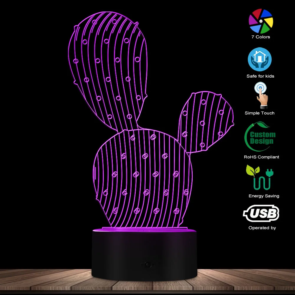 1 шт. 3D в форме кактуса разработан лампа 3D иллюзия ночник пустынное растение Современная светодиодный лампа украшение на стол для дома лампа