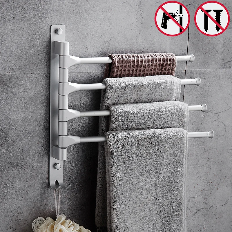 

Nail Free Towel Rack Multi Arms Towel Hanging with Hooks Bathroom Towel Rack Movable Towel Bars Bathroom Accessories