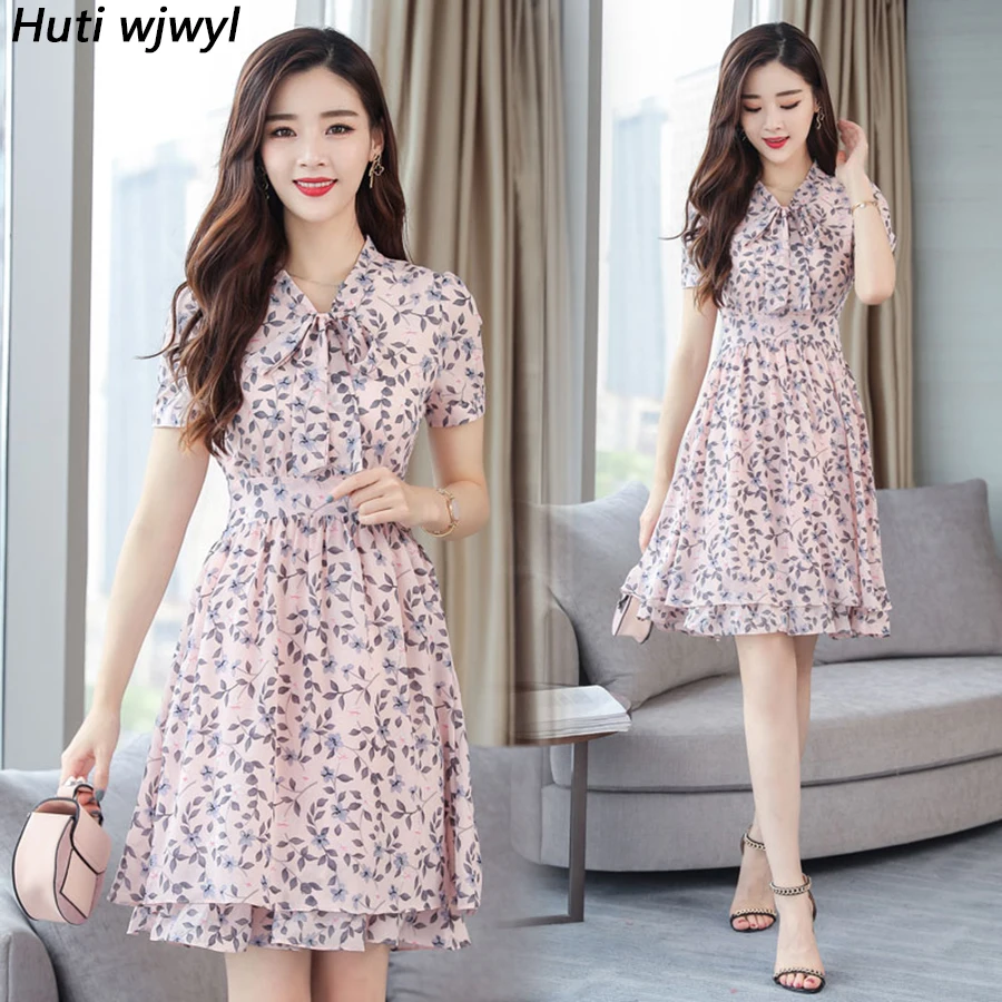 

2019 Vintage 3XL Plus Size Pink Print Beach Dresses Summer New Chiffon Boho Mini Sundress Women Bodycon Elegant Party Vestidos