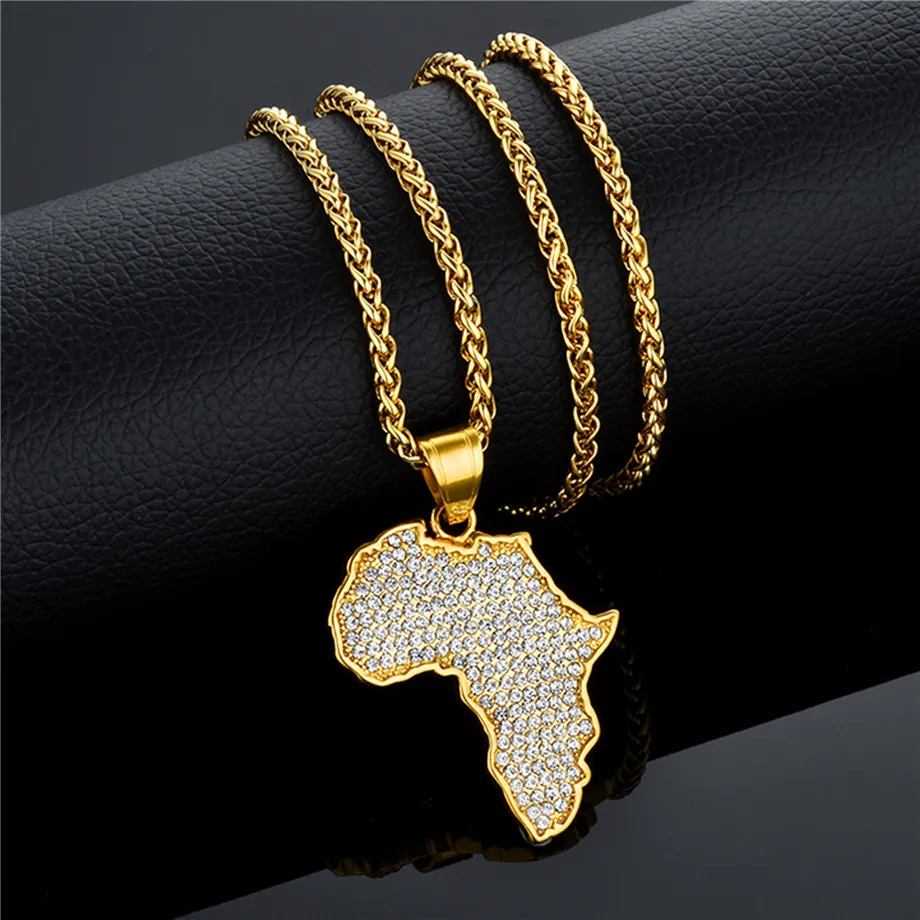 Кулон Карта Африки ожерелье для женщин и мужчин золотого цвета из нержавеющей