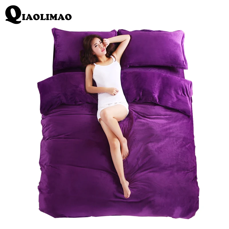 

New Winter Fleece Bedding Set Solid Velvet Duvet Cover Flannel Fleece Pillowcases 3 Pcs Home Caroset Bed Linens Warm Custom size