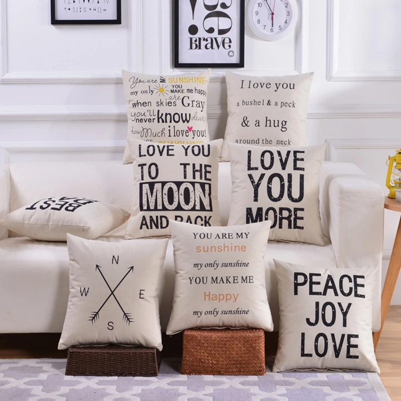 

New Cotton Flax Quadrate Comfortable Pillow Covers Character Cozy Letters Pattern Pillow Case Bedroom Home Textiles 45*45cm