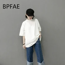 BPFAE/Новинка, Женская хлопковая Футболка в стиле Харадзюку в стиле хип-хоп, с коротким рукавом, Минималистичная простая черно-белая футболка, топы, Femme, большие размеры