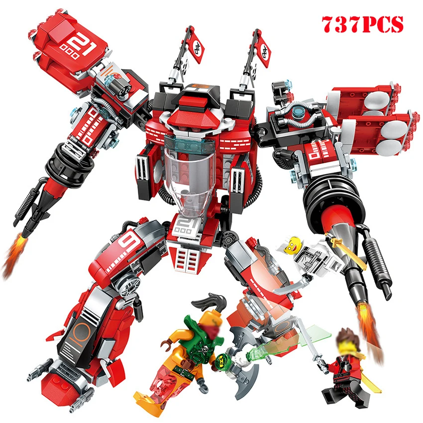 

737pcs Ninjaed Movie Red Mech Building Blocks Compatible Legoing Ninjagoes Robot Figures Bricks Educational Toys For Children