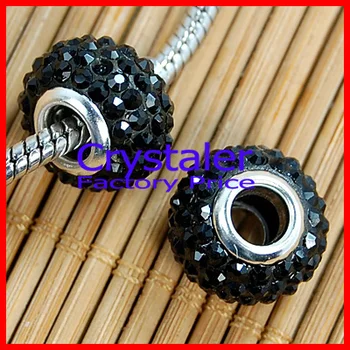 

50PCS/lot 10*14mm Big Hole Black color Crystal Rhinestones Charm European Beads Spacer Finding Fit Charm Bracelets