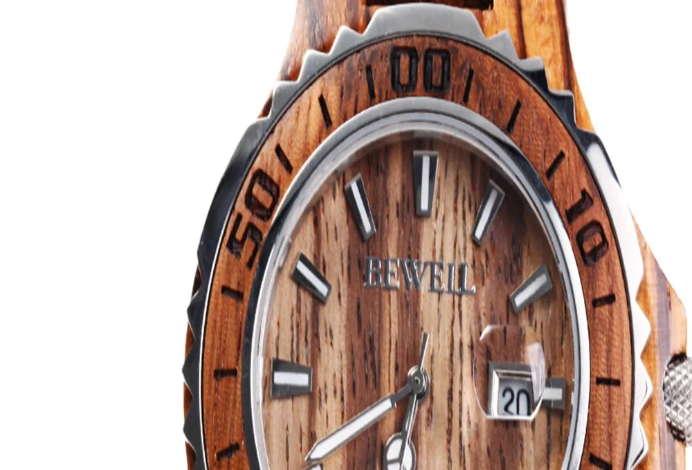 Bewell роскошные деревянные мужчины кварцевые часы водонепроницаемые светящиеся стрелки сандалового дерева календарь relogio masculino мужской платье часы