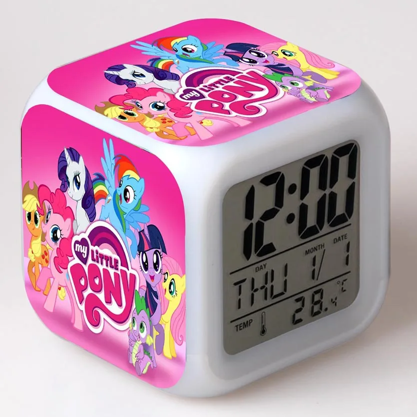 

New Pony Print Pattern Alarm clock LED Clock figures toys hobbies dolls nightlight Colorful Glowing light toy