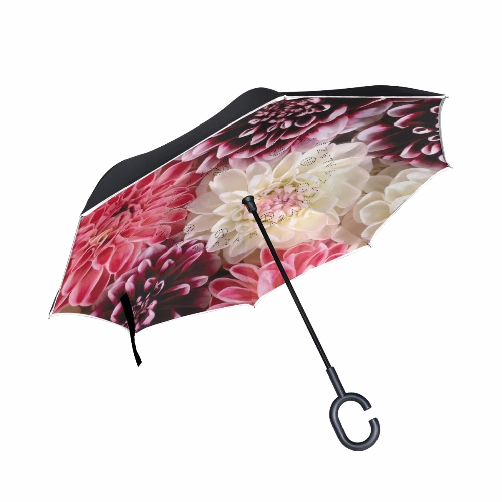 Seamless Pattern With Lotus Flowers Reverse Umbrella Double Layer Inverted Umbrellas For Car Rain Outdoor With C-Shaped Handle Personalized 