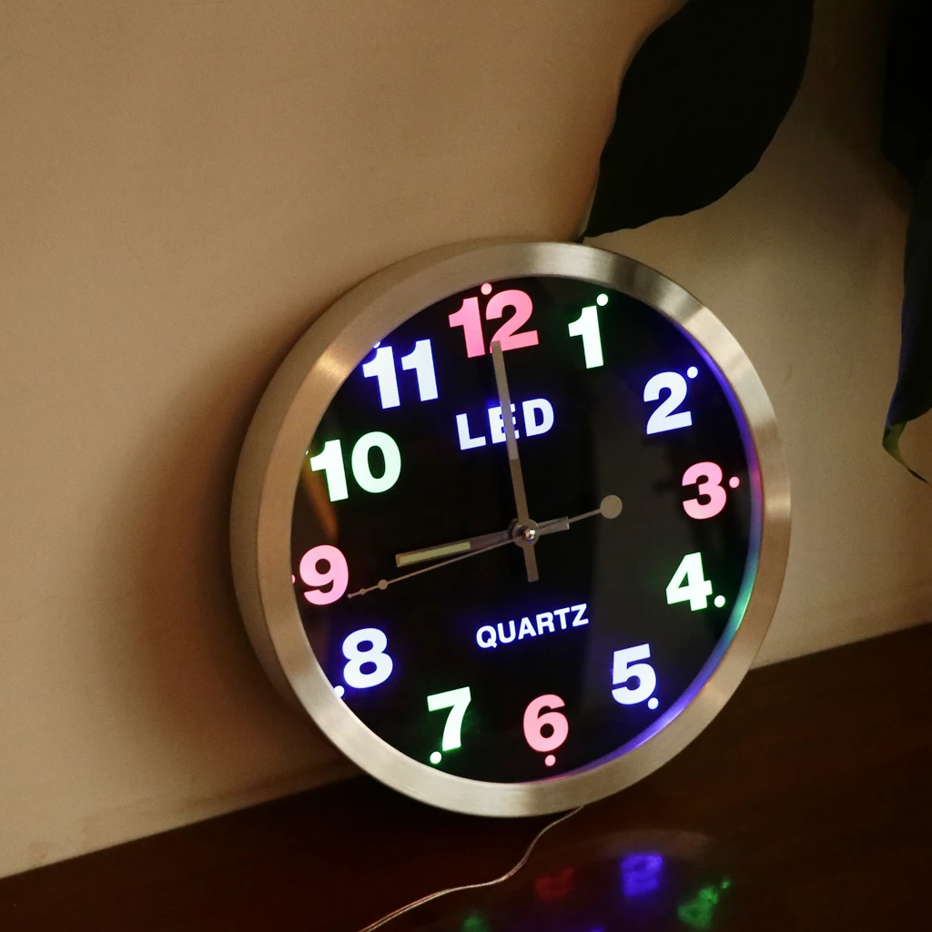 

Silent Non-ticking Modern Stylish Quality LED Color Light Quartz Wall Clock