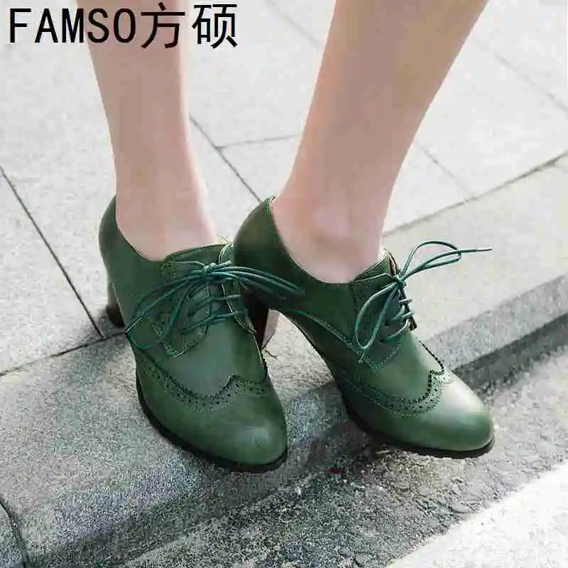 

FAMSO 2019 New Arrival Women Pumps Big Size 34-43 Spring Autumn Designer Brand Shoes Four Season Retro Platforms Pumps Shallow