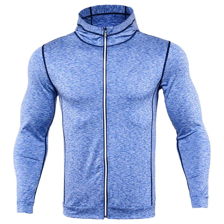 Мужские толстовки для бега, спортивное пальто для фитнеса, куртки с капюшоном для тренировок и упражнений, Мужские дышащие быстросохнущие футболки для бега - Цвет: blue