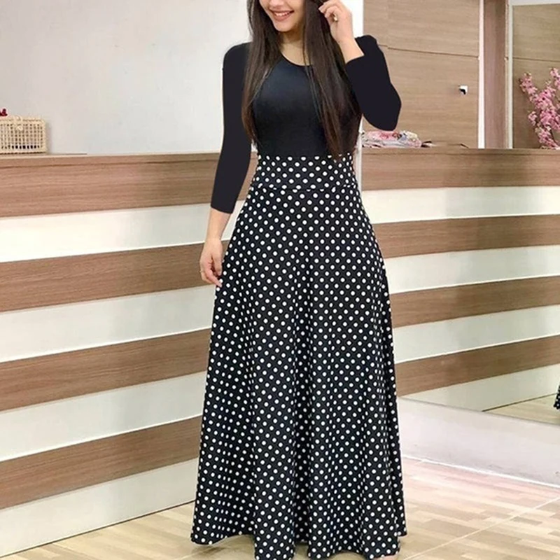 

Vintage Floral Print Patchwork Long Dress Women 2019 Casual Long Sleeve Party Dress Elegant O Neck Ladies Maxi Sundress Dress
