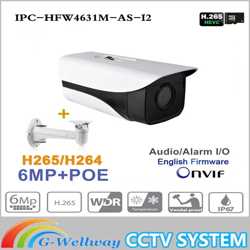 

Dahua IPC-HFW4631M-AS-I2 6MP IP Camera built-in POE SD Card slot Audio Alarm interface IP67 IR80M outdoor IP Camera Free shippin