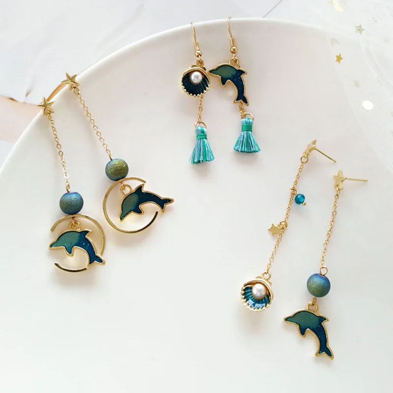 

New Fashion Whale pearl shell Pendant Earrings For Women Gold color Cute animal Alloy Pendant Earrings Girls Charm Jewelry