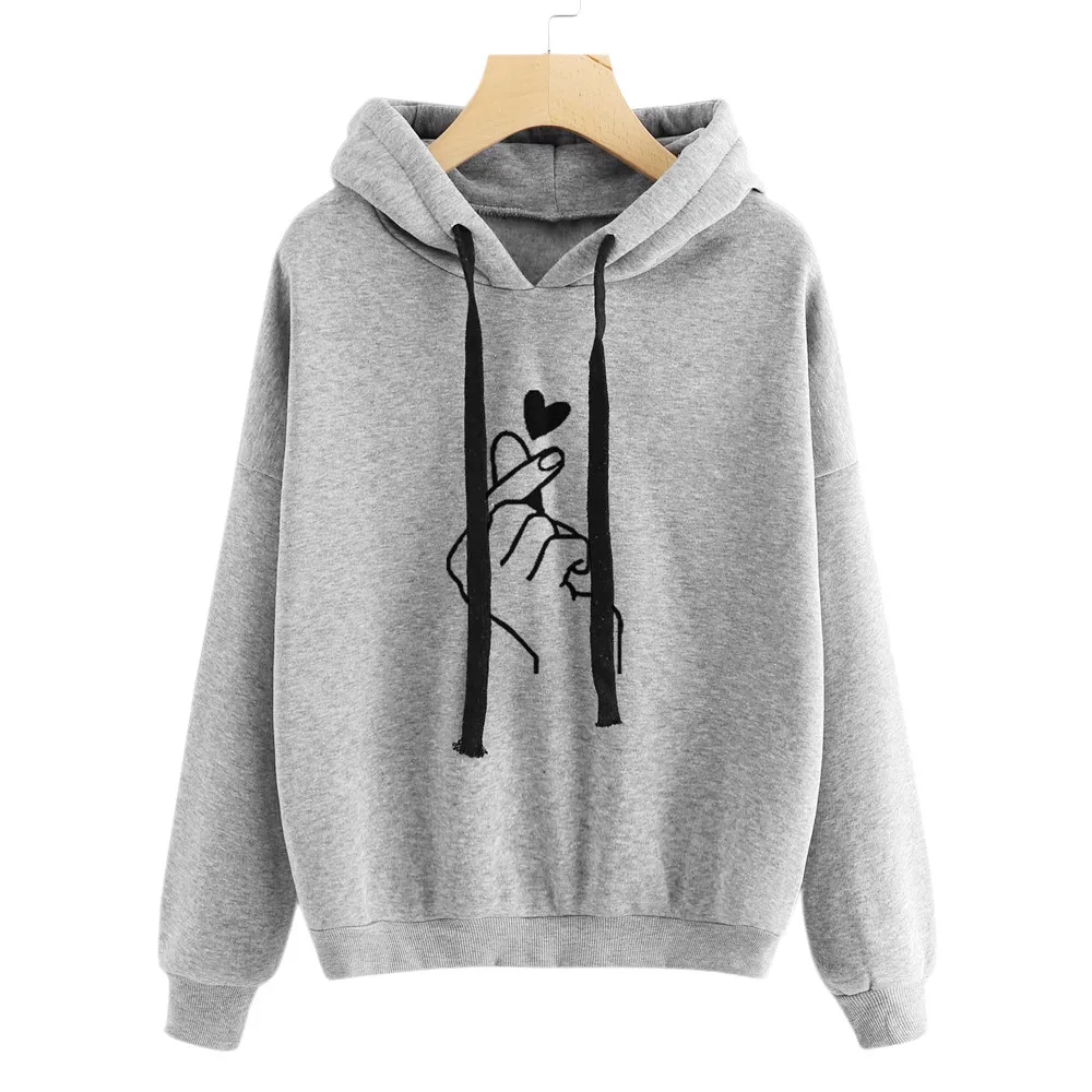 JAYCOSIN Hoodies&Sweatshirts Women Musical Notes Print Loose Casual Female Hoodies Round Neck Hooded Sweatshirt Mujer толстовка - Цвет: GY