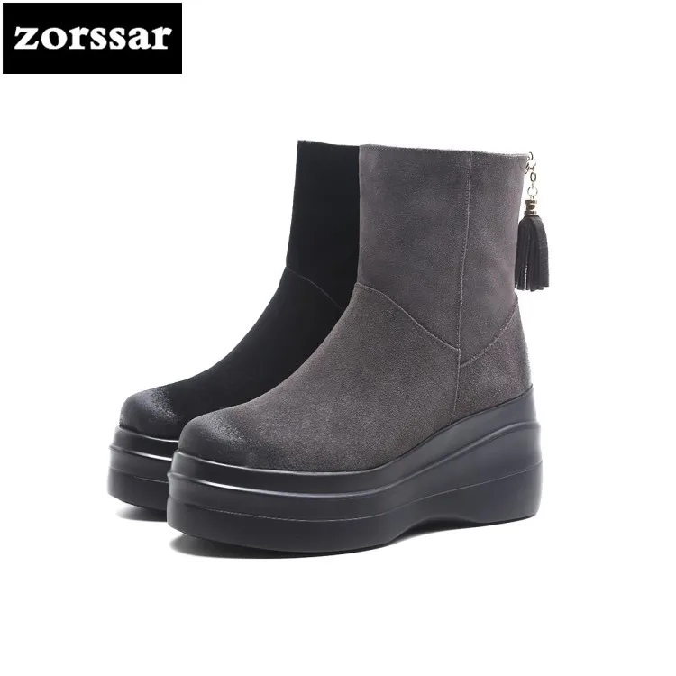 

{Zorssar} 2018 Warm Plush Snow Boots Women Ankle Boots platform high heel boots Suede leather Winter woman shoes free shipping