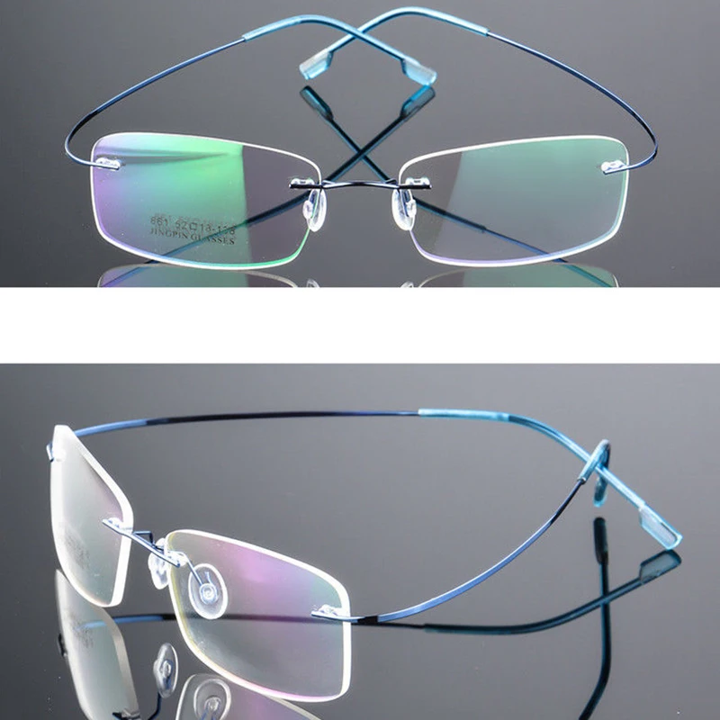 Mayitr 1pc Unisex Ultralight Rectangular Glasses Frame Flexible Rimless Memory Metal Eyeglass Frames 4 Colors