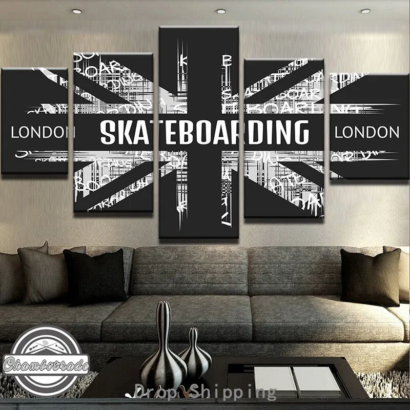 5 Pieces Modern Canvas Painting Artwork London Skateboarding Paintings