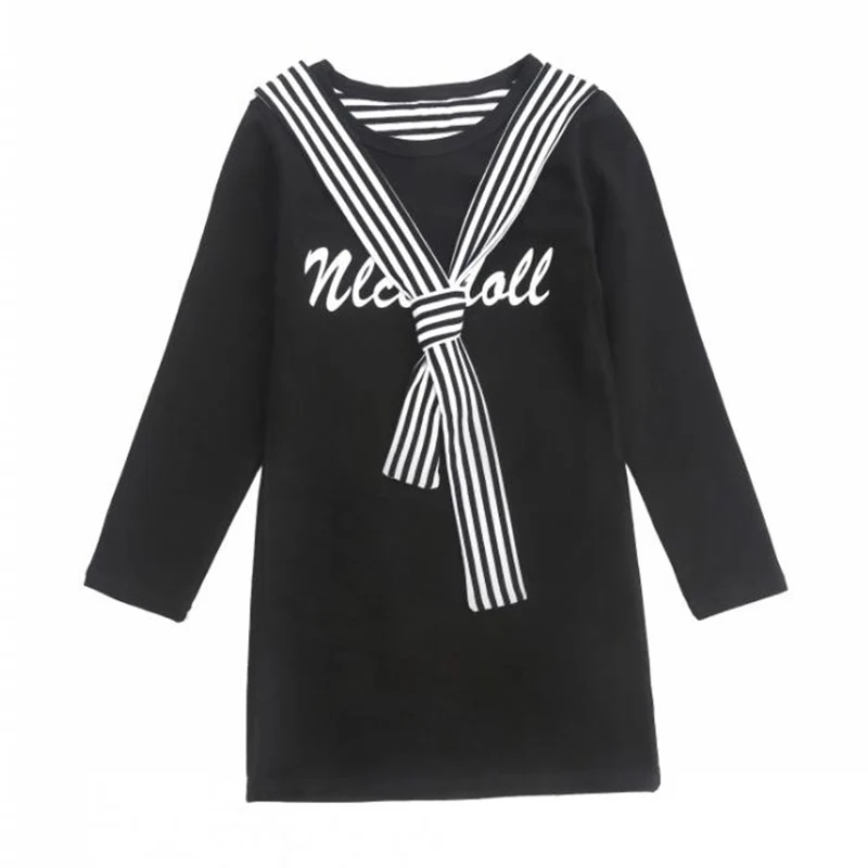 2019 spring girls black red white dress kids stripe collar