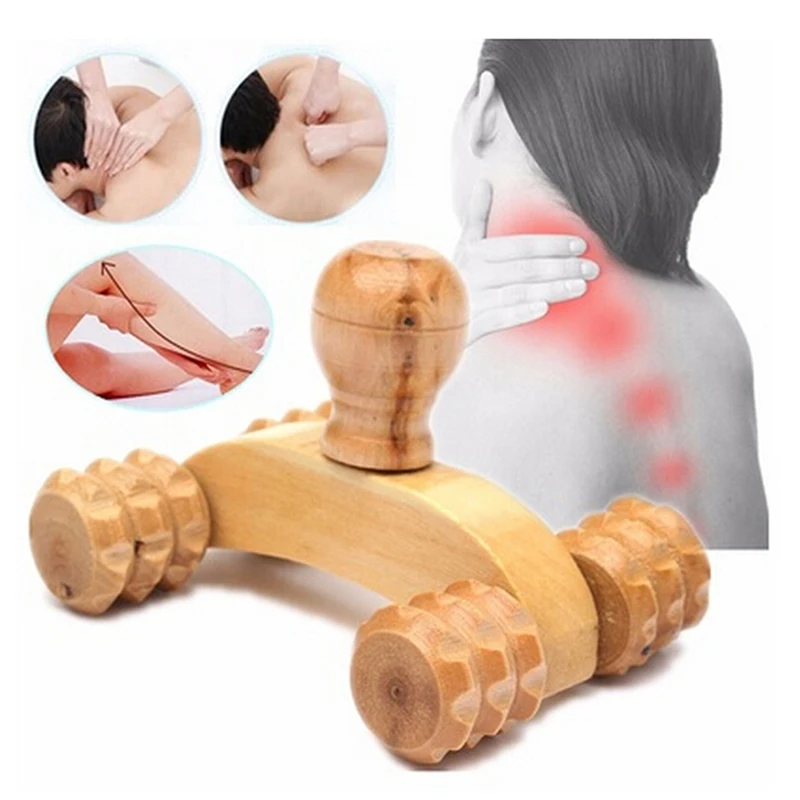 Wooden Car Roller Solid Full body Reflexology Face Hand Foot Back Body Therapy Four Wheel Relaxing Hand Massage Tool  1Pc