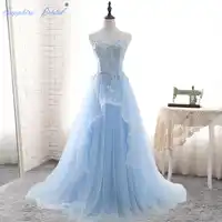 Sapphire Bridal Soft Light Weight Blue Wedding Dress Vestido De Noiva Sweetheart A Line Lace Appliques Beaded Wedding Dress