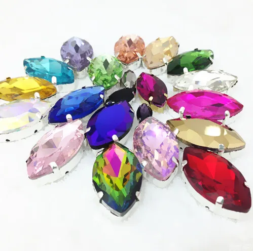 15pcs/pack Boat Navette Shape 13x27mm Glass Crystal Sew On Rhinestones In Metal Claw For Sewing Accessories | Дом и сад