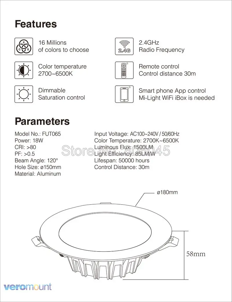 Milight 6W 9W 12W 15W 18W 25W RGB+CCT LED Downlight Ceiling Spotlight AC110V 220V FUT060 061 062 063 064 065 066 068 069
