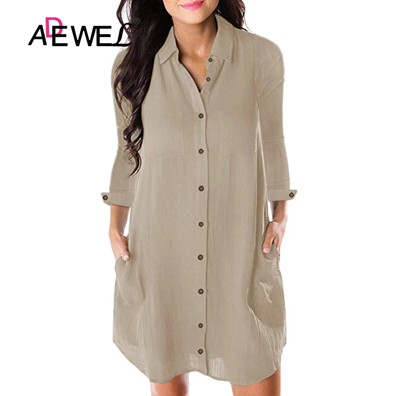 

ADEWEL Womens Tops and Blouses Spring Summer Casual Shirts Button Long Sleeve Loose Blouse Turn-down Collar Blusas 2019 Plus XXL