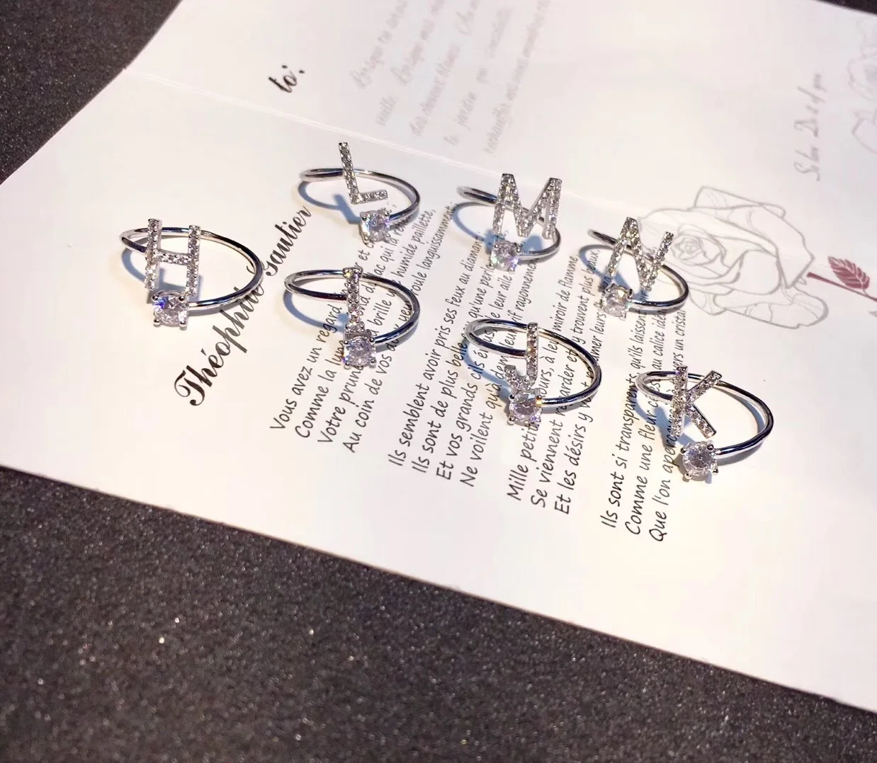 ANENJERY изысканные микро циркониевые A-Z, начальные кольца с декоративной надписью для женщин, 925 пробы, серебряные кольца с именами, регулируемые S-R400