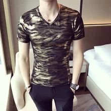 Herren Pailletten T-shirts Gold T Shirts Camiseta Lentejuelas Hombre Leopardenmuster T-shirts Herren 2017 Sexy Club Outfits Tops Slim Fit