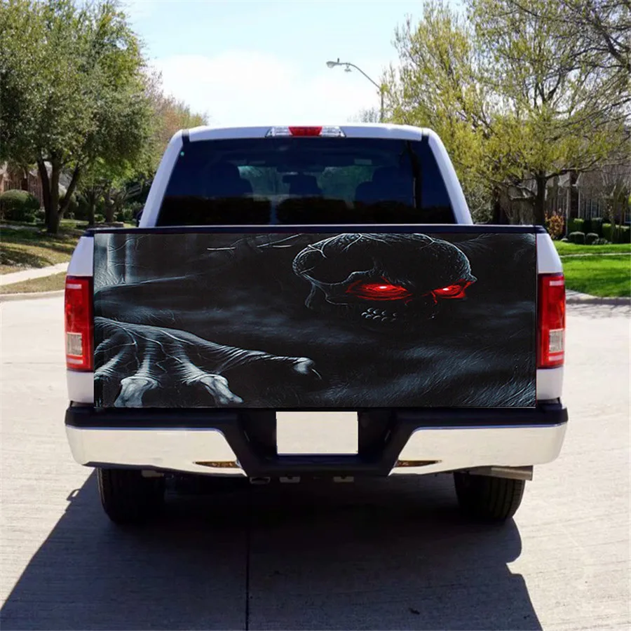 Наклейка на автомобиль с изображением черепа ужаса багажника на Хэллоуин, перфорированная виниловая наклейка на грузовик, Джип, кроссовер, пикап 2" x 66"